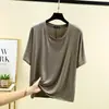 Camiseta básica de modal simple y versátil para mujer, con cuello redondo y manga corta, nuevo estilo de verano, talla grande, camiseta fina casual para el día a día