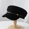 Chapéu de Copa Plana com Bolinhas para Mulheres, Novo Chapéu Azul Marinho Liso Simples Versátil para Outono e Inverno, Boné Bico de Pato Moderno e Quente