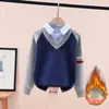 Suéter Infantil Niños Primavera Forro Polar Tejido Grueso Otoño Invierno Dos Piezas Niños Grandes Suéter Básico de Punto Moderno
