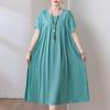Vestido de Verão de Algodão Seda Estampado para Mulheres de Meia-Idade e Idosas Plus Size Plus Size Camisola de Uso Doméstico de Manga Curta Pode Ser Usado Fora