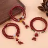 Pulsera de Cinabrio para Mujer Doble Círculo Flor de Loto Colgante Pixiu para Mujer Cuerda de Mano Vintage Sencilla Bolsa de la Fortuna de Cinabrio Regalo de Este Año
