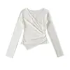 Top Básico con Dobladillo Irregular para Mujer en Otoño, Camisa Versátil Sexy Ajustada de Color Sólido, Camiseta Elástica Ajustada de Manga Larga