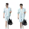 Conjunto de Camisa de Manga Longa Lisa Casual Solta e Shorts Masculino de Verão Novo High-End Estilo Old Money Simples