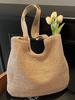 Bolso Nuevo de Hombro de Paja de Algodón Tejido a Mano Bolso Tejido Hueco Bolso Tote Portátil de Gran Capacidad para Vacaciones Playa para Mujeres