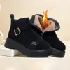Botas femininas estilo Martin, botas curtas, com sola grossa, forradas com fleece para outono e inverno, bico redondo, envio direto, botas de neve quentes, estilo retrô, sapato de peça única, estilo Birkenstock