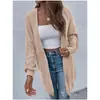 Lazada Comércio Exterior Primavera Outono Roupas Femininas Elegante Versátil Cardigã de Tricô Cor Sólida Cardigã Suéter de Comprimento Médio Preguiçoso Em Estoque