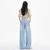 Jeans Azules Claros de Pierna Ancha 2026 Otoño Nuevo Estilo Bolsillo Doble Cintura Alta Sueltos Adelgazantes Versátiles Pantalones de Pata de Elefante Venta al por Mayor