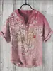 Patrón Verano Delgado Transfronterizo Estampado Digital Cuello en V para Hombre Pulóver de 3 Botones Casual Lino Polo