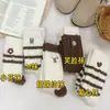 Colección de otoño e invierno: calcetines de media pantorrilla con estampado floral y lazo dulce y lindo, forrados de felpa, a rayas, versátiles, estilo japonés, para deportes y calidez