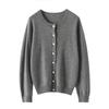 Cardigã de Tricô de Caxemira Feminino de Gola Redonda Liso Cor Clara Design de Botões Quadrados Slim-Fit Commuter Início de Outono Novo