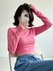 Camiseta de Manga Larga Corta de Cuello Alto para Mujer Otoño/Invierno Ajustada Sexy Moda Chica Caliente Capa Interior Superior Hombro Normal Capa Base Superior para Mujer