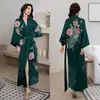 Roupão Feminino Estampado Plus Size de Verão, Roupão de Banho de Cetim Imitação de Seda de Luxo, Roupa de Casa Feminina