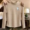 Blusa térmica masculina e infantil de fleece com gola alta, outono e inverno, camada base quente, elegante, listrada, versátil, camiseta de manga comprida infantil