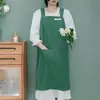 Delantal de Algodón y Lino Japonés y Coreano para Mujer, Color Sólido Simple, Anti-Manchas, Delantal con Tirantes para el Hogar y la Cocina, Uniforme de Trabajo para Hornear, Cafetería