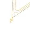 Joyería de Moda Transfronteriza Europea y Americana Collar con Colgante de Cruz Apilado de Tres Capas para Hombres y Mujeres Cadena de Bolas de Acero Inoxidable Cadena Clavicular