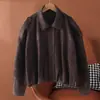 Jaqueta nova de camurça, corte solto, emagrecedora, para pessoas baixinhas, estilo casual americano, jaqueta com gola de pelo, versátil e moderna