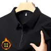 Camisa Polo Grossa Forrada com Lã Transfronteiriça Outono Inverno High-end Manga Longa Gola Reversível Masculina Solta Casual Cor Sólida Camisa Base Quente