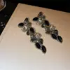 Pendientes Ovalados Geométricos Incrustados con Diamantes Vintage y Collar, Cadena para Clavícula de Lujo Ligero de Nicho, Juego de Joyería Retro