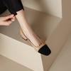 Empurrão forte! Super genuíno! Damasco preto bico quadrado salto grosso versátil boca rasa sapatos de camada única 23 primavera e outono sapatos Hepburn planas