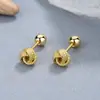 Brincos de tarraxa de prata 925 com design de bola de pelo trançada e fio, criativos, femininos, minimalistas, personalidade, moda Ins, fecho de torção, joia de tarraxa para o osso da orelha
