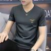Camiseta de manga curta de seda gelada de verão masculina fina e fresca com decote em V, meia manga, preta, roupas de marca da moda, roupas da moda de secagem rápida
