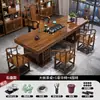 Juego de Mesa de Té Grande y Sillas de Madera Maciza, Una Mesa y Cinco Sillas, Madera Natural, Estilo Chino Nuevo, Mesa de Té para el Hogar, Estación de Preparación de Té para Oficina, Todo en Uno