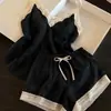 Conjunto de pijama de camisola con ribete de encaje en V de deseo puro estilo francés para mujer, conjunto de ropa de estar ajustado de algodón nube de verano