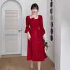 Vestido Toast Noiva Vestido de Casamento Pequeno Noivado Gola Quadrada Manga Longa Geralmente Usar Porta dos Fundos Comprimento Médio