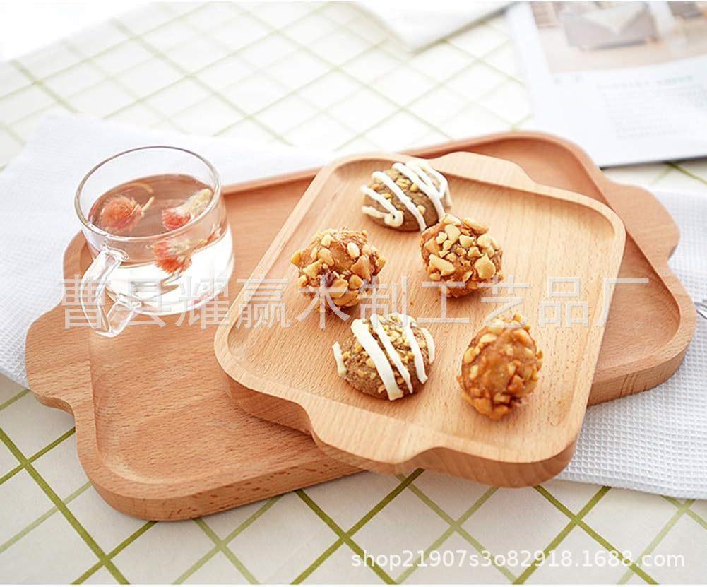 木质方形水果面包托盘榉木下午茶点心盘创意带把手餐盘BSCI