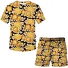 Estación Independiente AliExpress Nuevo Traje de Camiseta de Cadena de Hoja de Lujo para Hombre Holgado Impresión 3D Casual Manga Corta Corto