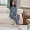 Pijama de Fleece Coral para Mulheres, Espessado Outono/Inverno Fofo Flanela Roupa de Casa, Pode Ser Usado Fora, Conjunto de Robe Cardigan de Manga Longa