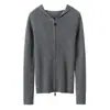 Chaqueta de punto con cremallera y corte ajustado que realza la figura, capa base de hilo Kangsaaini 35% cachemir, con capucha, color liso, cárdigan tejido