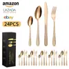 Nuevo Juego de Cubiertos de Acero Inoxidable Amazon, Cuchillo, Tenedor y Cuchara de 24 Piezas para 6 Personas Cubo de Agua Cuchillo, Tenedor y Cuchara Occidentales para Bistec