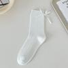 Calcetines JK blancos leche para mujer, de tubo medio, con doble aguja y lazo japonés, a juego, para primavera y verano de 2024