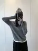 Blusa de Tricô Falsa Duas Peças em Lã de Cordeiro Awencoa Feminina Outono/Inverno Novo Design Base de Costela Elástica