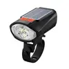 Luz Dianteira de Bicicleta Solar USB Três LEDs Iluminação de Ciclismo Lanterna Iluminação Super Brilhante Luz de Advertência para Ciclismo Noturno ao Ar Livre