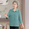 Ropa de moda para madres, camisa de manga larga de verano, conjunto elegante para mujeres de mediana edad y mayores, top holgado que favorece la figura