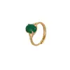 Anillo Abierto de Moda Transfronteriza Europea y Americana Incrustado con Diamantes de Zirconia Hoja Jade Hetian Anillo para Dedo Índice de Alta Versión No Desvanecible para Hombres y Mujeres