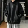 Moletom masculino cinza de gola alta com zíper, caimento solto, top versátil casual esportivo de outono, novo estilo