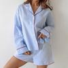 Conjunto de Pijama Suelto de Manga Larga con Rayas de Algodón Puro Talla Grande 2026 Nuevo Otoño Europeo y Americano Ropa de Casa Transfronteriza para Mujer