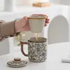 Taza de té de cerámica Ru Kiln personalizada, taza de oficina azul y blanco vintage, taza de cerámica con filtro separador de té y agua, taza de agua, recuerdo