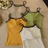 210g Algodão Penteado Algodão Puro Listrado Lindo Top Regata Costas com Sutiã Embutido Emagrecedor Fashionável Versátil Roupa Íntima Roupa Externa