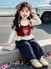 Lindo Conjunto de Oso Pequeño de Manga Larga para Niñas en Otoño, Elegante Conjunto Coreano de Dos Piezas Falsas para Bebés Niñas en Otoño, Estilo Otoñal de Moda