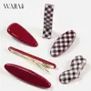 Wjia Nuevo Clip de Pato Doble de Bloques de Color a Cuadros Rojos y Blancos Clip para Flequillo Lateral Clip para el Cabello Accesorios para el Cabello