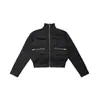 Chaqueta Corta de Algodón Ajustada Estilo Callejero Americano para Mujer, Nuevo Modelo de Invierno con Cuello Alto, Cremallera, Múltiples Bolsillos, Cintura Ajustable, Abrigo de Algodón Adelgazante