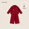 Conjunto de Roupa Infantil para Meninas, Suéter Festivo Estilo Chinês Vermelho e Calça de Tricô, Conjunto de Duas Peças para Meninos, Roupa Nova de Ano Novo Infantil