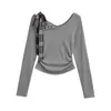 25109-Camiseta de Moda Sexy Estilo Pura Pasión con Corbata de Moño para Mujer 2025 Nuevo Top Sexy Asimétrico