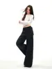 Ropa de Mujer de Seda Naranja # Pantalones Cargo Casuales Azul Marino Estilo Chica Americana Caliente para Mujer en Otoño e Invierno, Pantalones de Pierna Ancha Versátiles con Caída hasta el Suelo