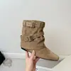 Botas de punta con hebilla de moda con diseño interior que aumenta la altura, nuevas botas cortas estilo western americano para mujer, botines estilo hot girl