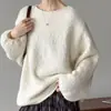Suéter de punto de lana grueso de alta resistencia con estampado floral y cuello redondo, estilo coreano casual, top sencillo nuevo de otoño e invierno para mujer